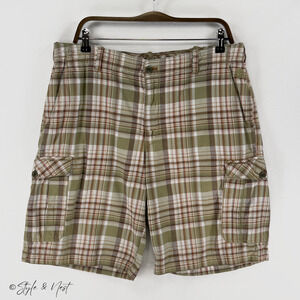 Timberland Plaid Cargo Shorts Preppy Tartan Gingham 100% Cotton Size 36x21